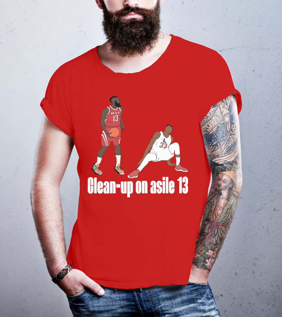 Clean-Up On Asile 13 MVP Number 13 Basketball Action Scene T-Shirt