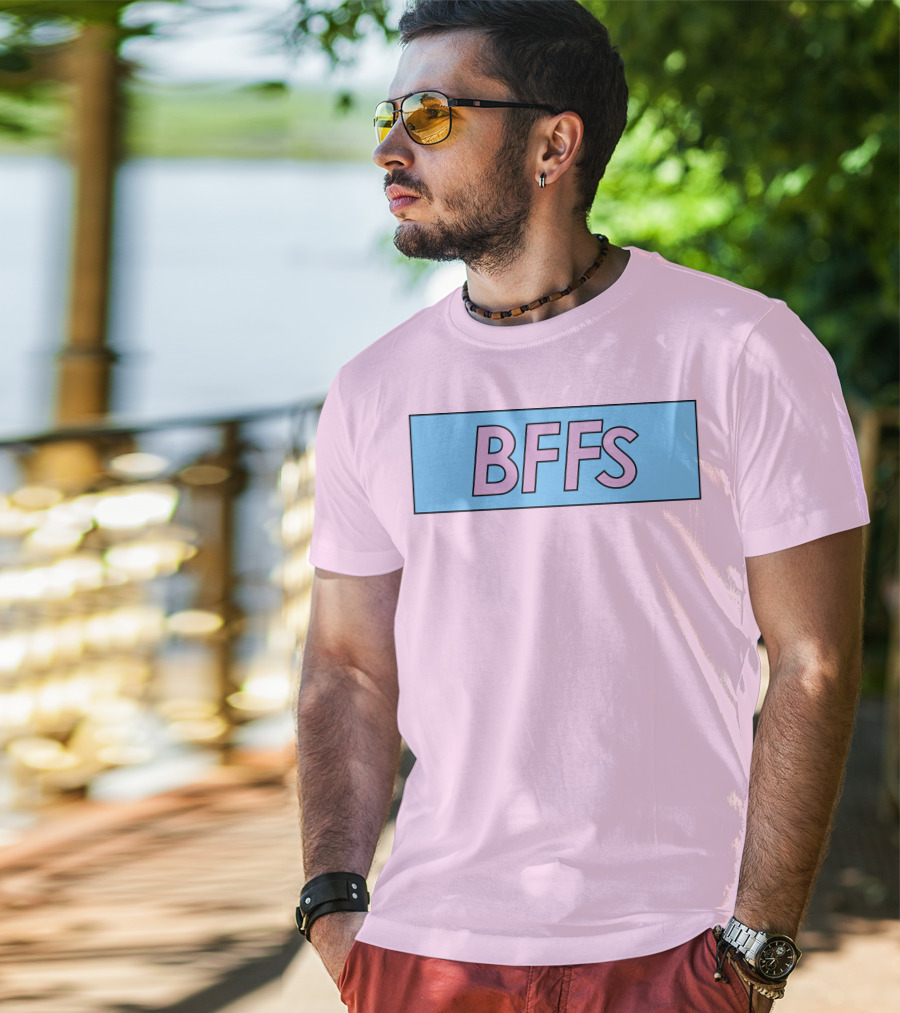 BFFs Podcast Merch Pink And Blue Block Text T-Shirt