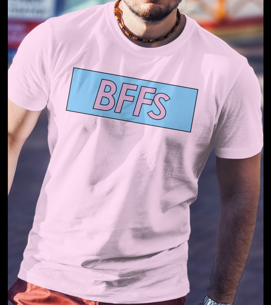 BFFs Podcast Merch Pink And Blue Block Text T-Shirt