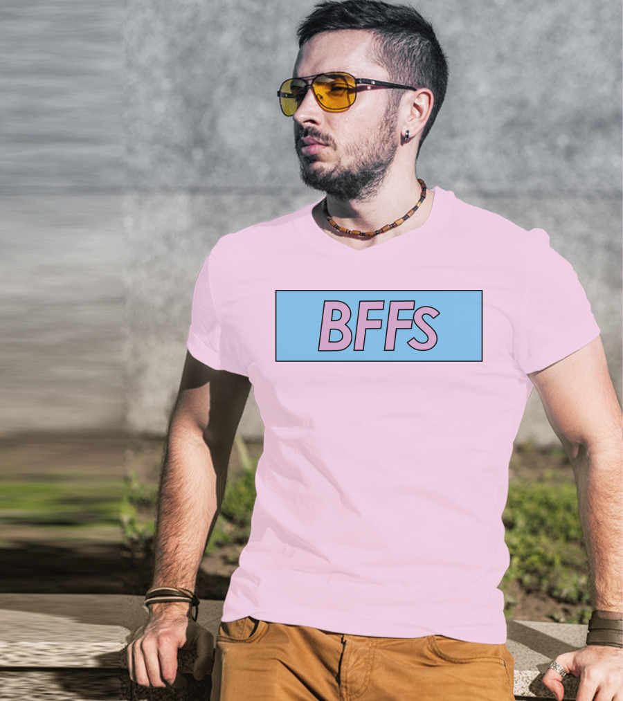 BFFs Podcast Merch Pink And Blue Block Text T-Shirt