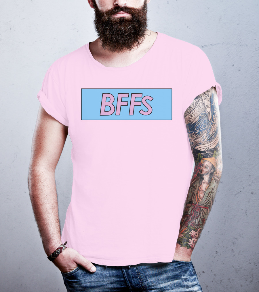 BFFs Podcast Merch Pink And Blue Block Text T-Shirt