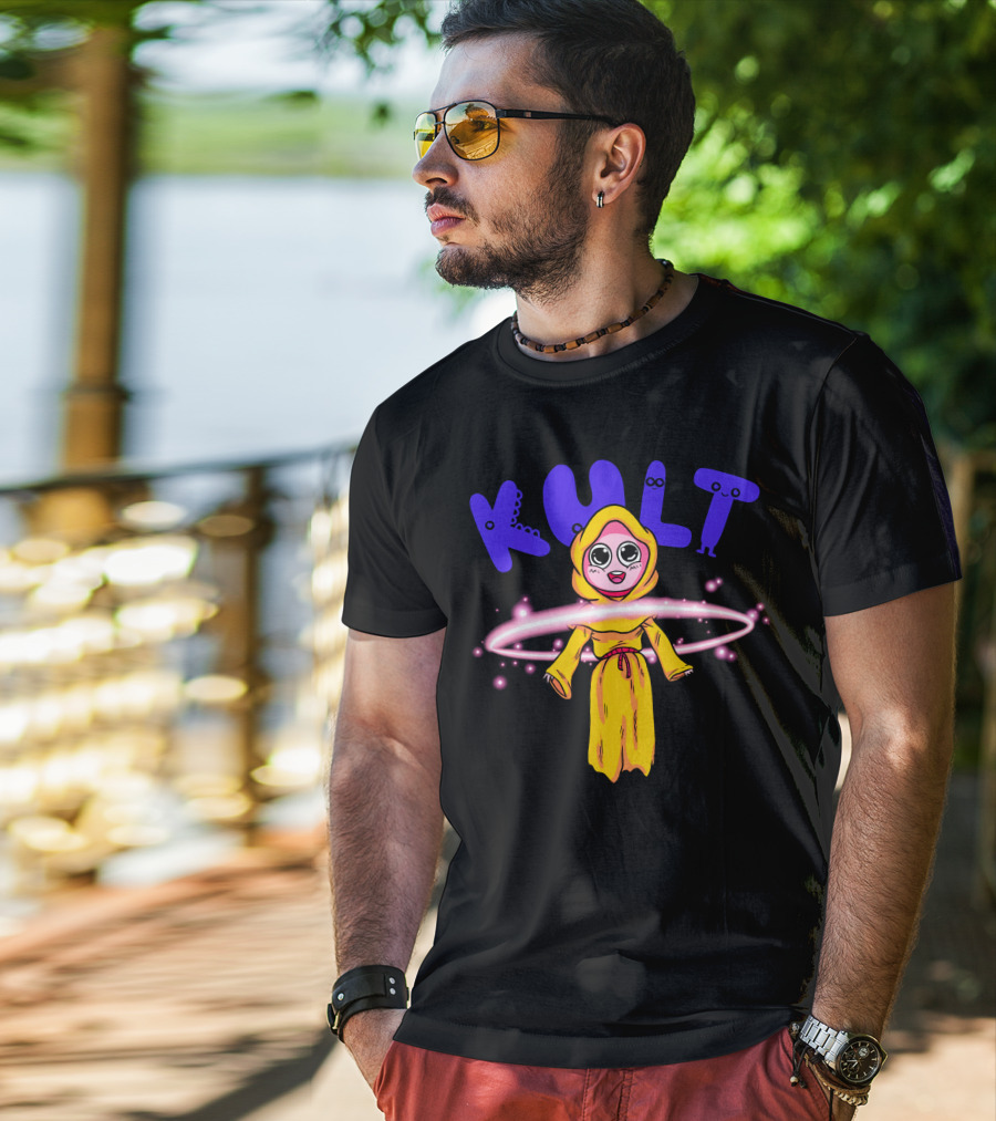 DIM MAK KULT Steve Aoki Collection Yellow Hooded Character With Energy Rings T-Shirt