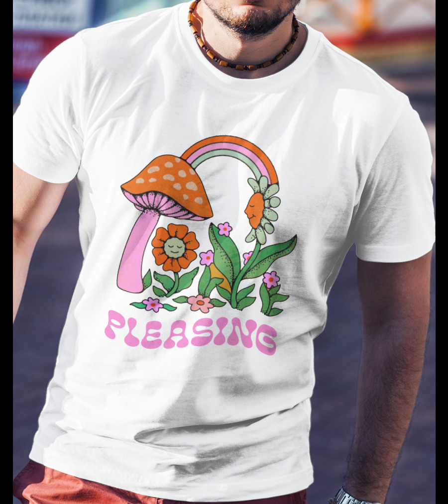 PLEASING Flower Mushroom Rainbow Garden T-Shirt