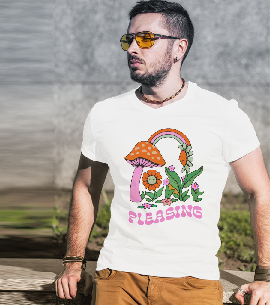 PLEASING Flower Mushroom Rainbow Garden T-Shirt