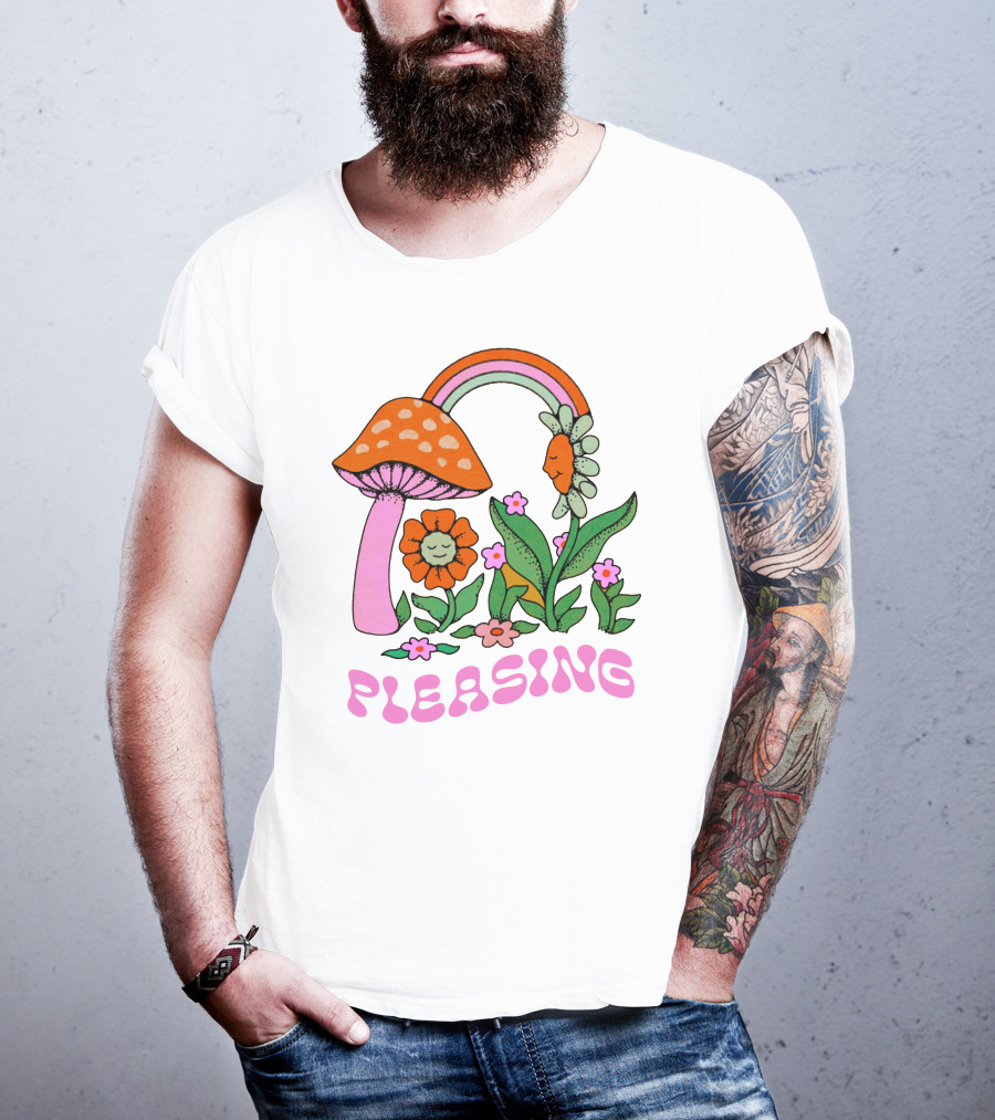 PLEASING Flower Mushroom Rainbow Garden T-Shirt