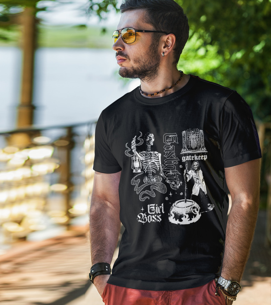 Gaslight Gatekeep Girl Boss Skeleton Witch Cauldron T-Shirt
