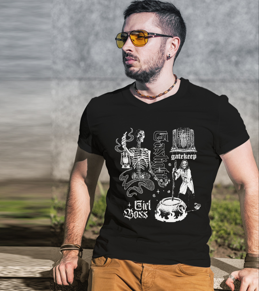 Gaslight Gatekeep Girl Boss Skeleton Witch Cauldron T-Shirt