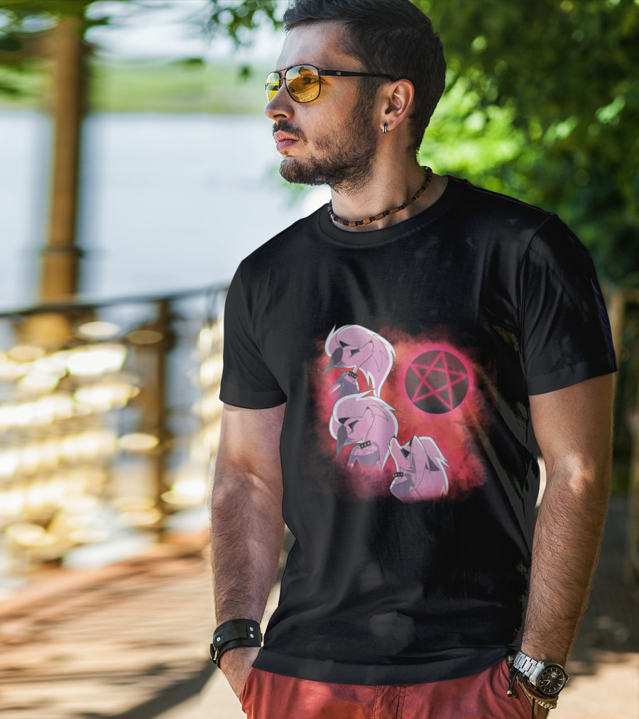 Helluva Boss Loona Trio With Pink Pentagram T-Shirt