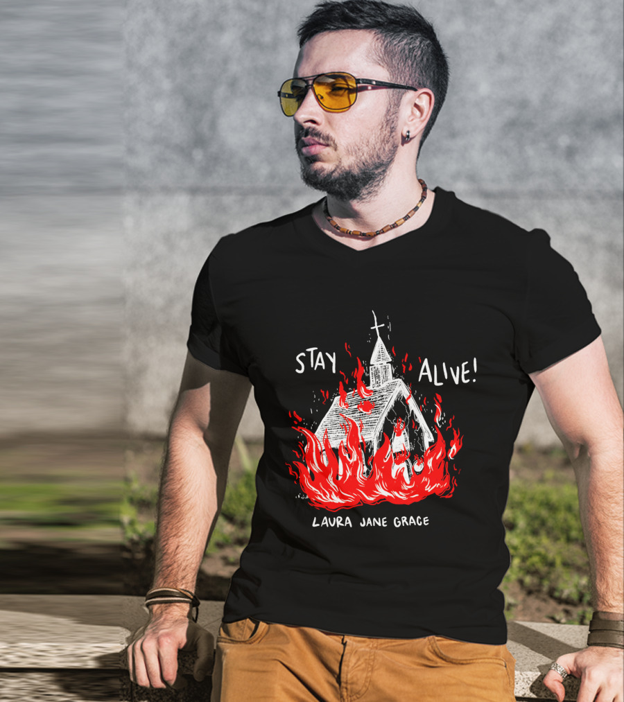 Stay Alive Church Laura Jane Grace Flaming Chapel T-Shirt