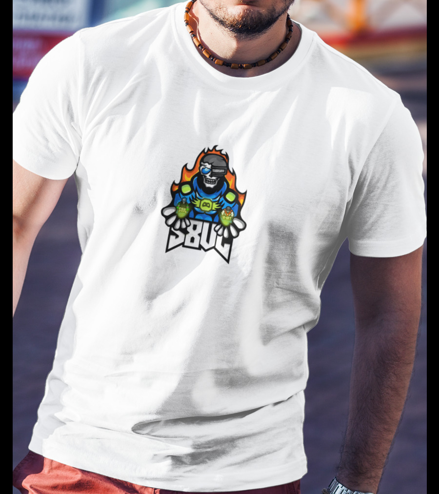 S8UL Gamer Mascot With VR Headset And Fiery Background T-Shirt