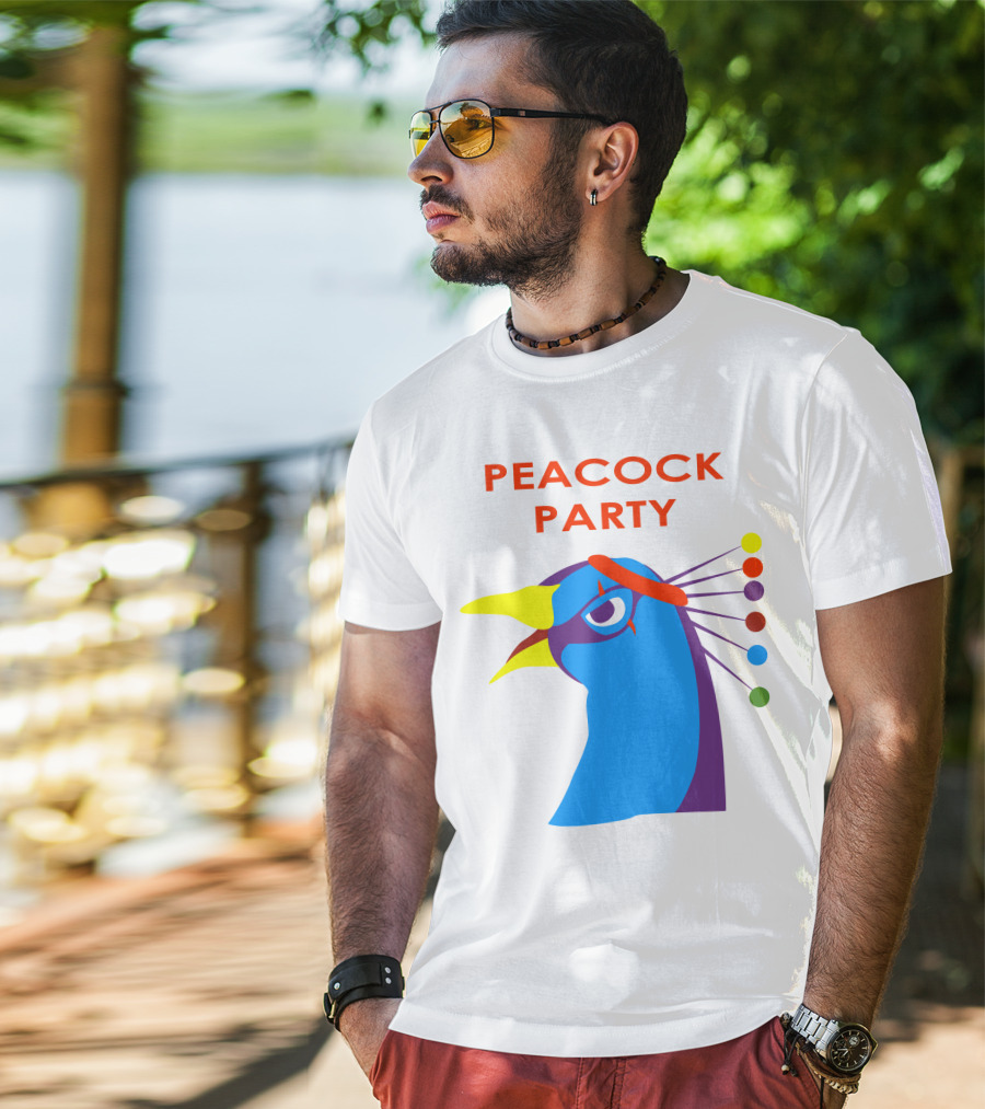 Peacock Party Auburn Blue Bird Colorful Head T-Shirt