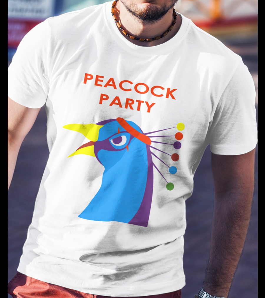 Peacock Party Auburn Blue Bird Colorful Head T-Shirt