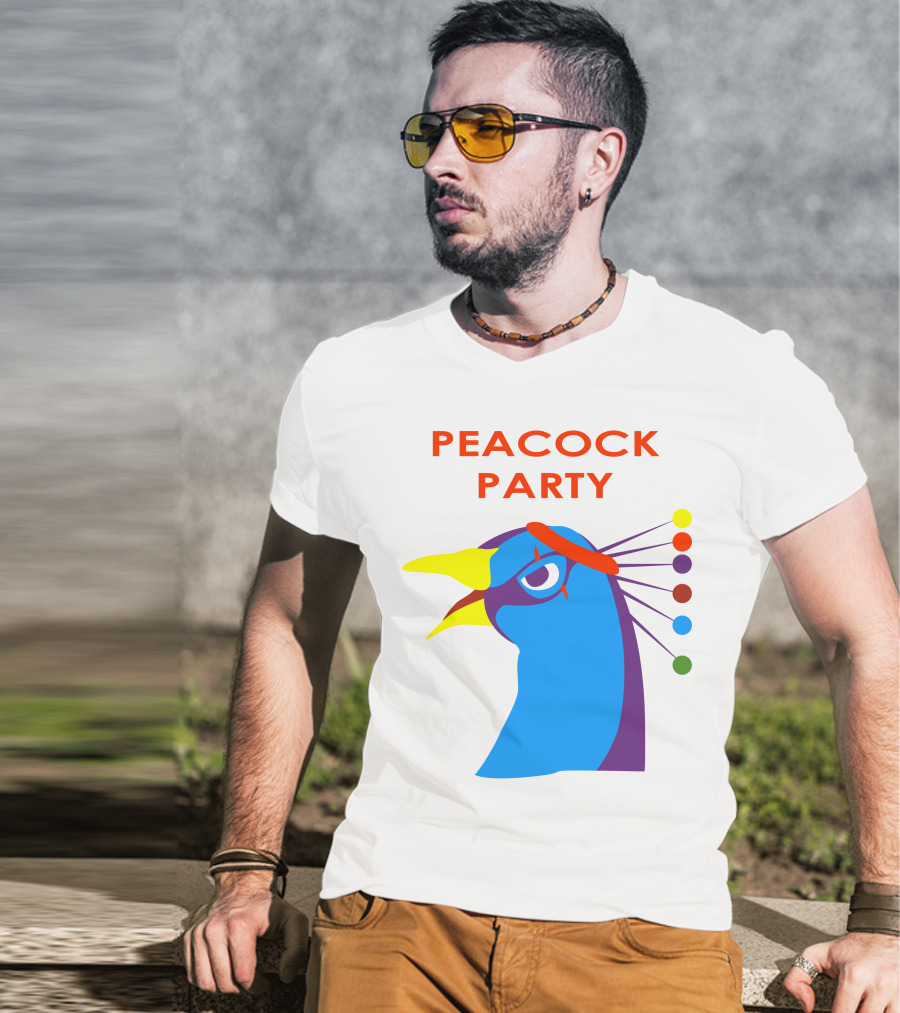Peacock Party Auburn Blue Bird Colorful Head T-Shirt