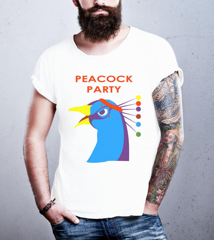 Peacock Party Auburn Blue Bird Colorful Head T-Shirt