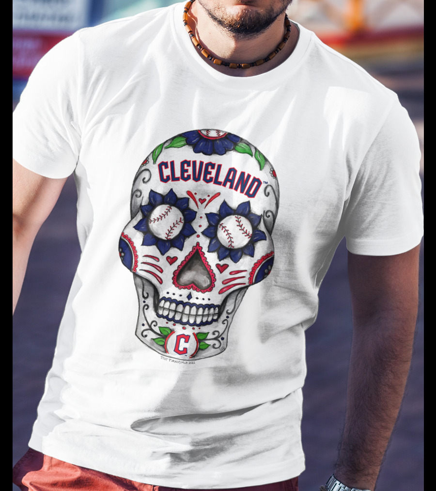 Cleveland Baseball Tiny Turnip Sugar Skull T-Shirt
