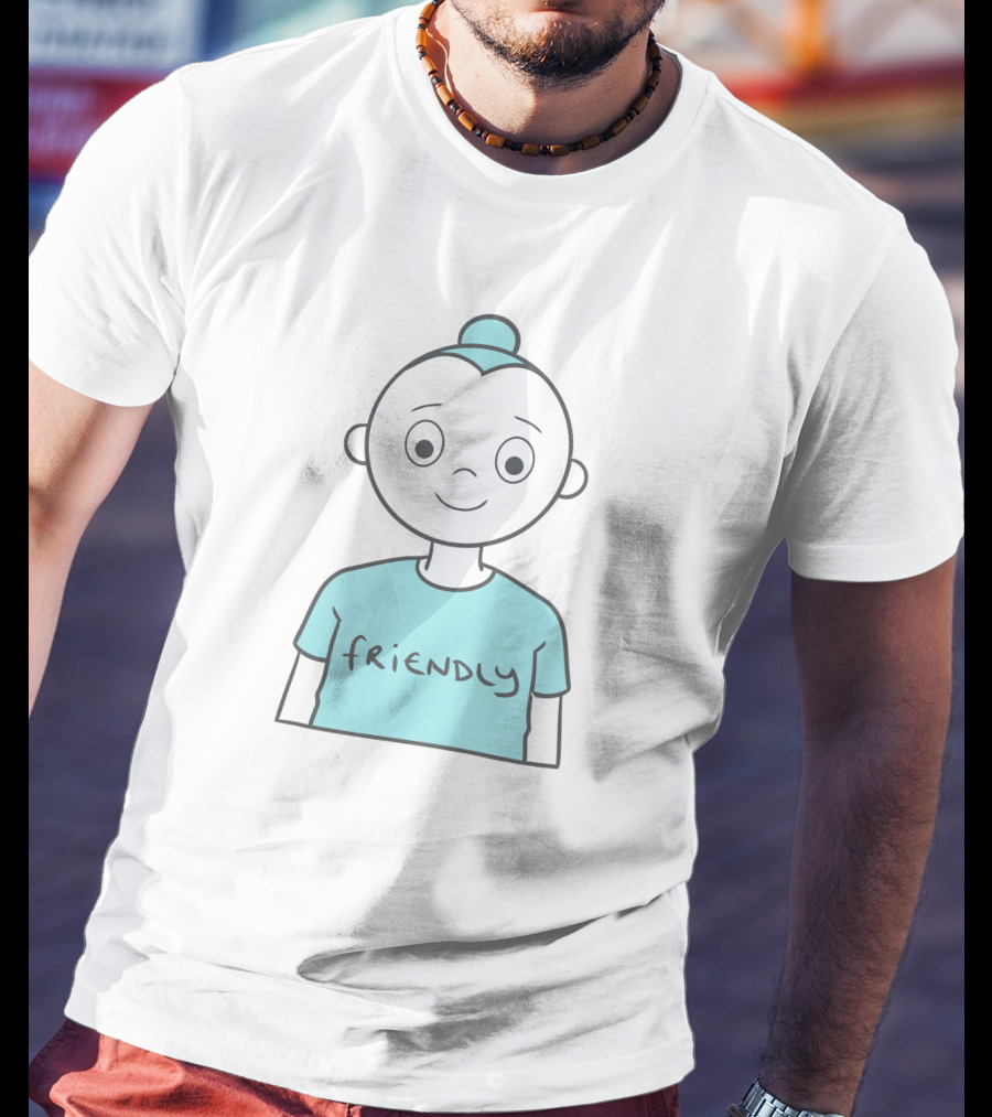Friendly Cartoon Character With Blue T-Shirt