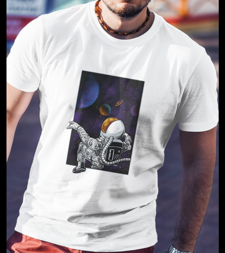 Khimyra Space Dimension Astronaut Planets Background T-Shirt