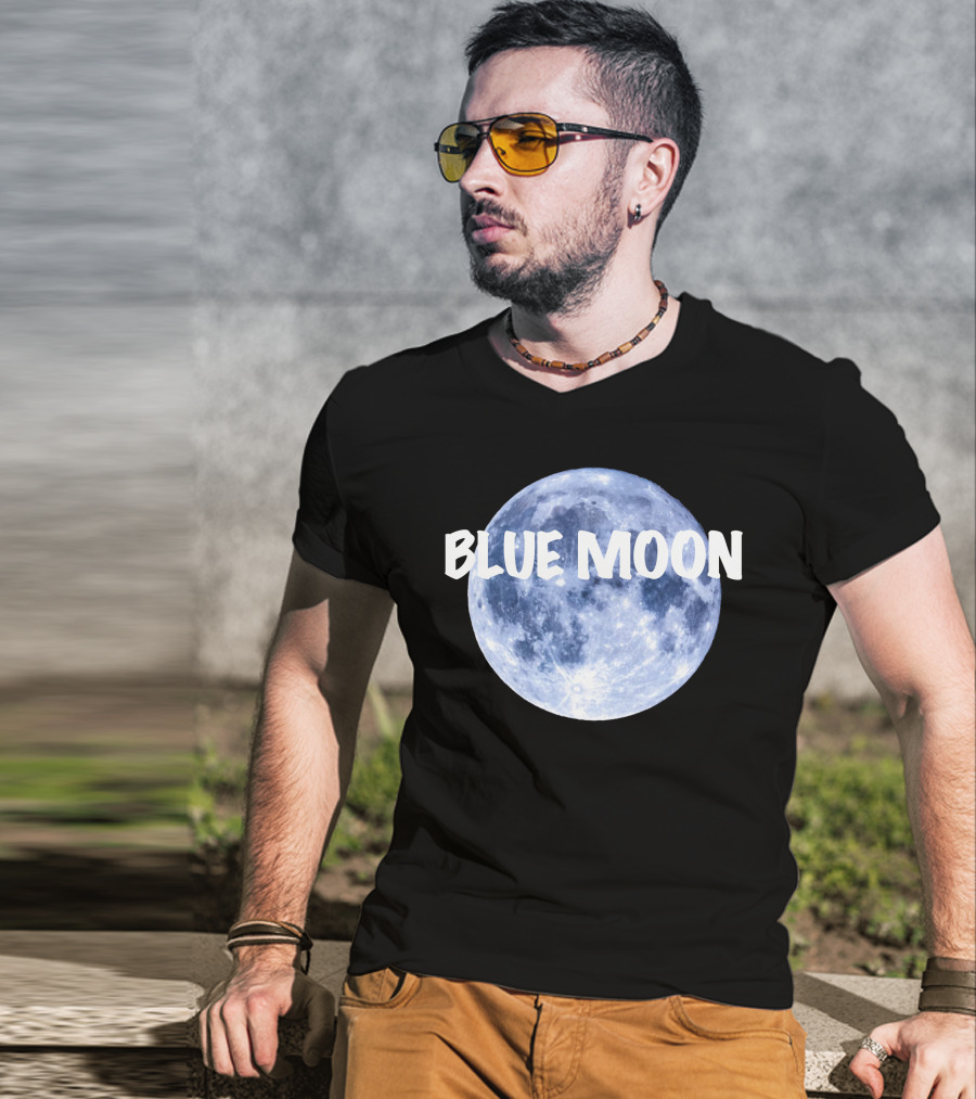 Blue Moon Lunar Phase Image With Text In Bold White Font T-Shirt