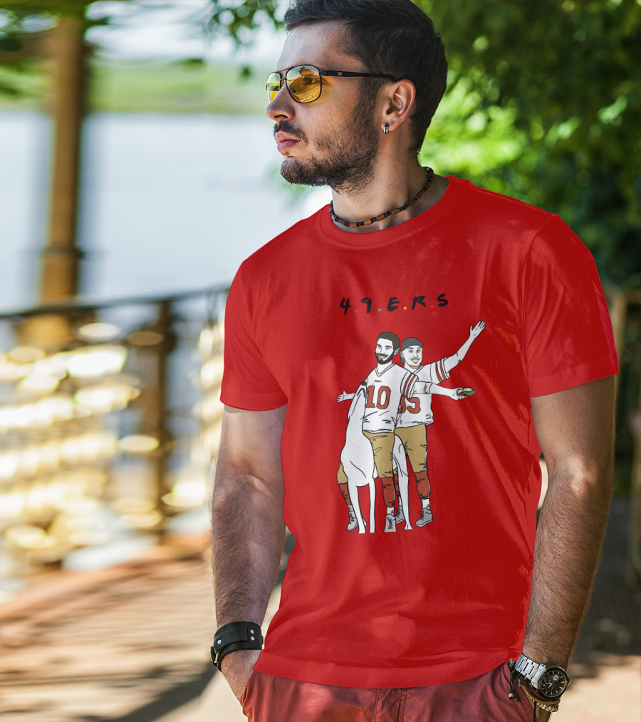 49ers Friends Jimmy Garoppolo Brian Hill Illustration With Dog T-Shirt