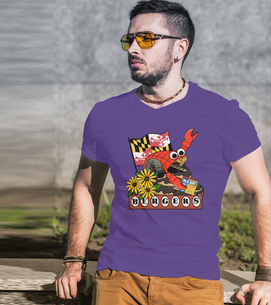 Mr. Trash Wheel Bergers Old Bay Seasoning Maryland Flag Flowers T-Shirt