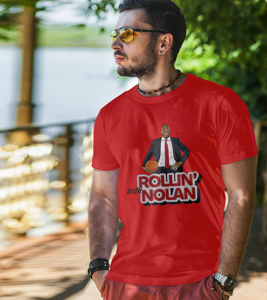Rollin’ With Nolan Basketball Suit And Tie RedBackground T-Shirt