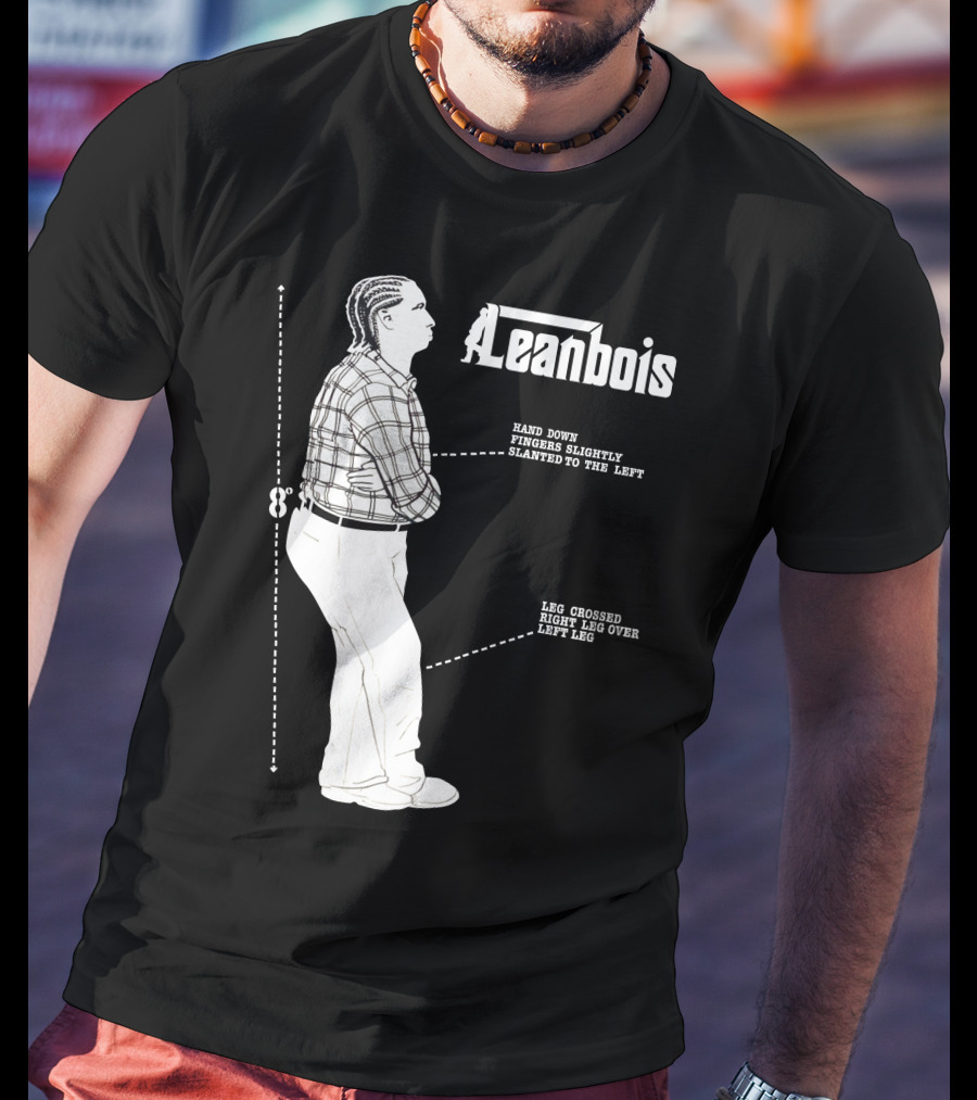 Leanbois Hand Down Fingers Slanted To The Left With Leg Crossed Right Over Left T-Shirt