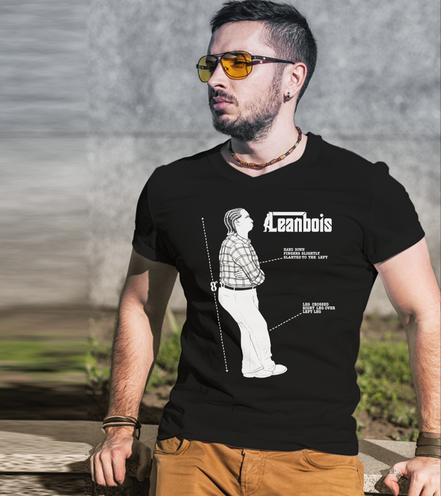 Leanbois Hand Down Fingers Slanted To The Left With Leg Crossed Right Over Left T-Shirt