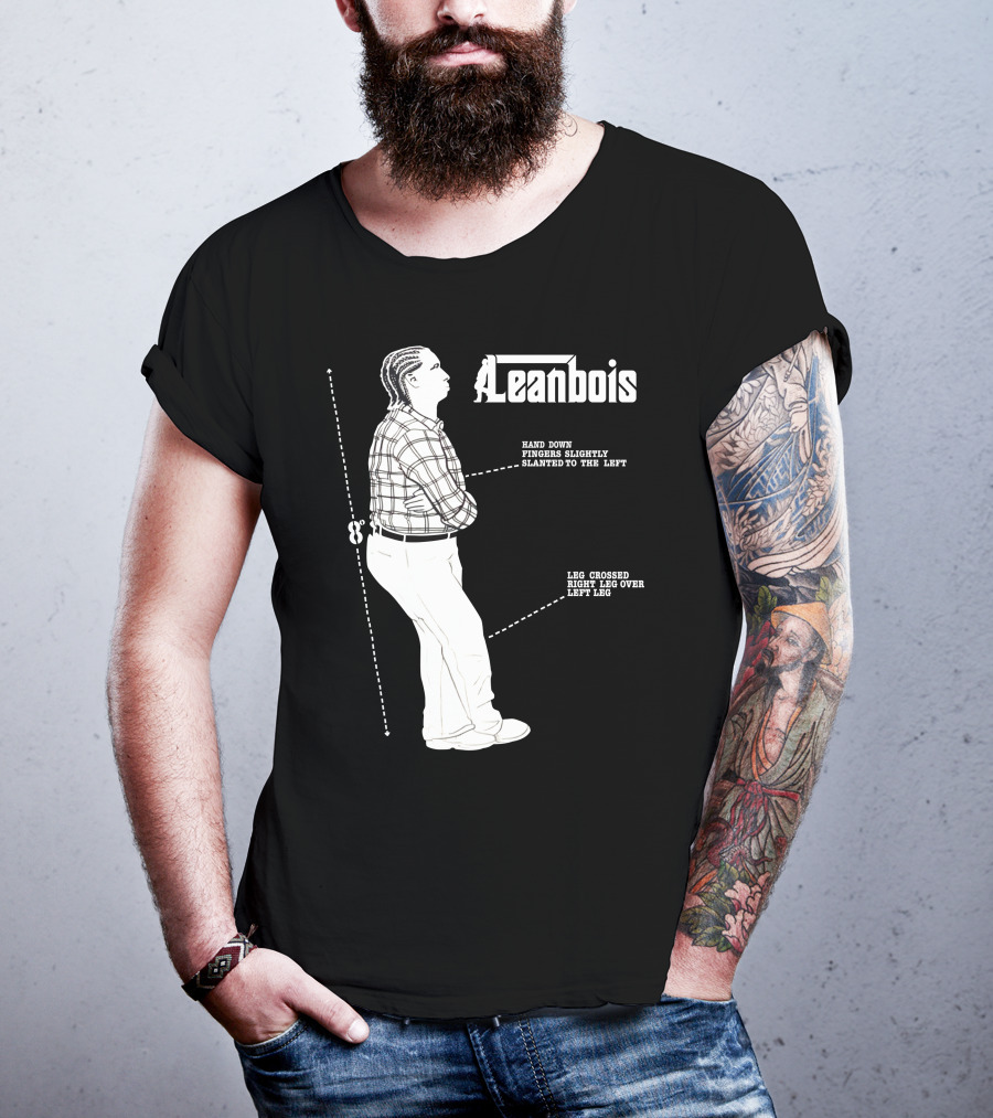 Leanbois Hand Down Fingers Slanted To The Left With Leg Crossed Right Over Left T-Shirt