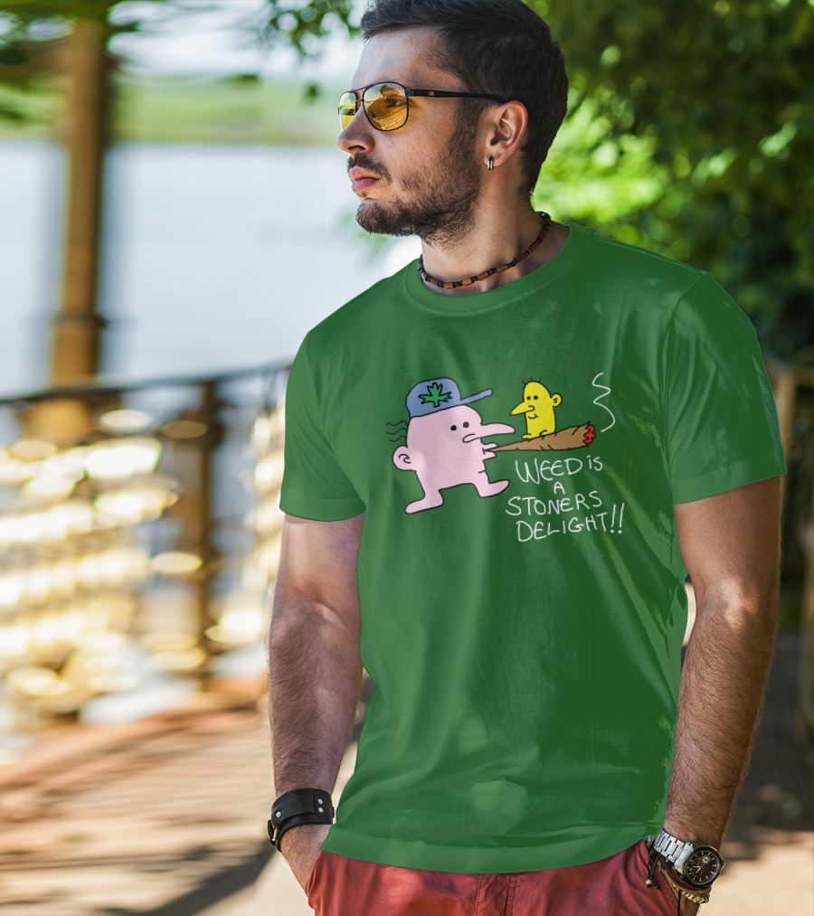 Weed Is A Stoners Delight Cartoon Characters Smoking Joint T-Shirt