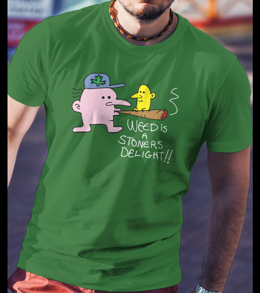 Weed Is A Stoners Delight Cartoon Characters Smoking Joint T-Shirt