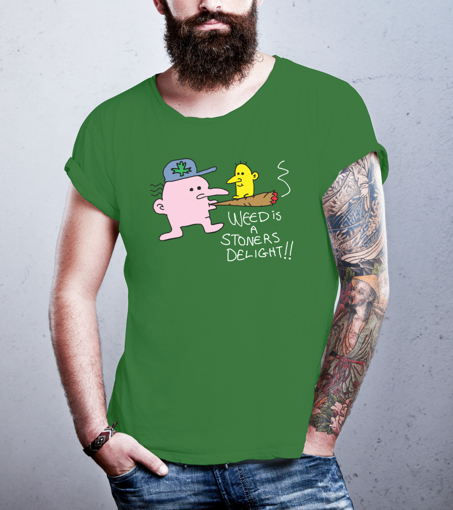 Weed Is A Stoners Delight Cartoon Characters Smoking Joint T-Shirt
