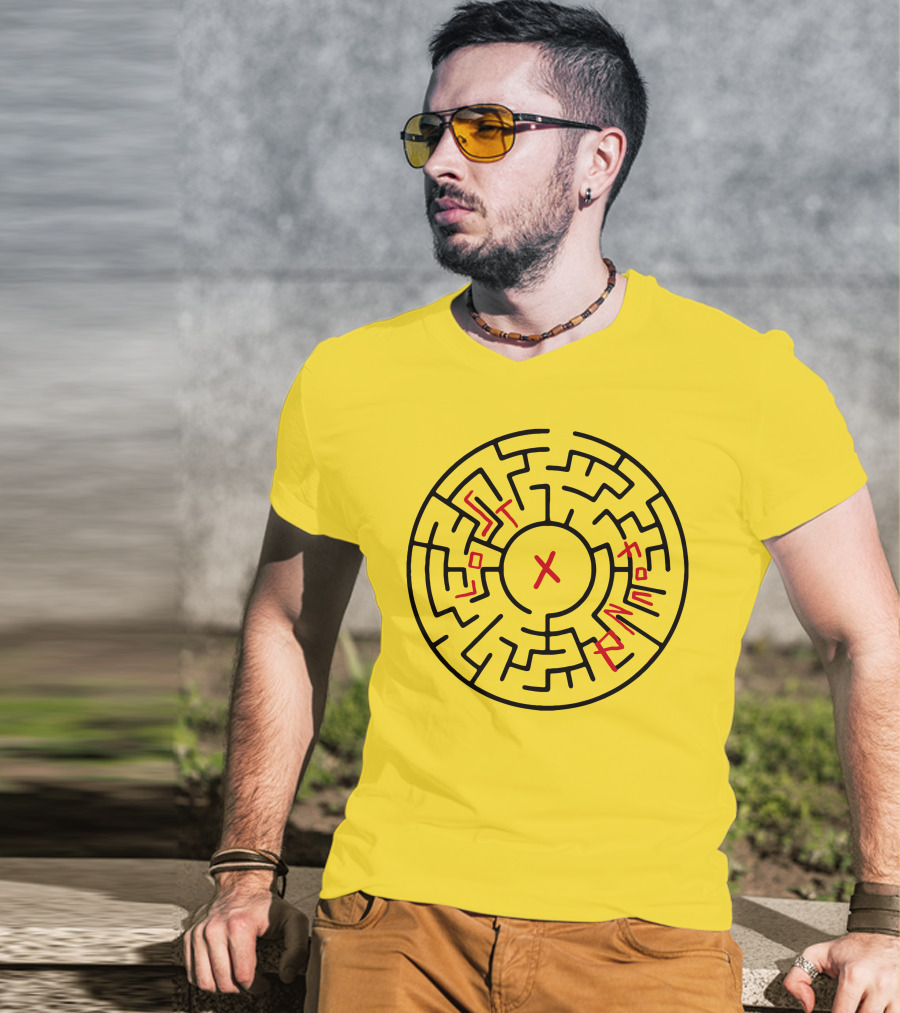 Lost People Found Myself Maze Design Yellow Background T-Shirt
