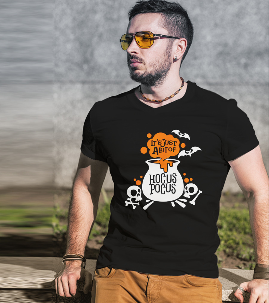It's Just A Bit Of Hocus Pocus With Bats And Skulls Halloween T-Shirt