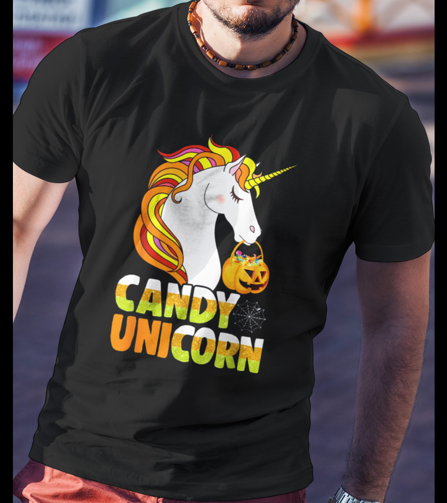 Candy Corn Unicorn Halloween Pumpkin Treats Girls T-Shirt