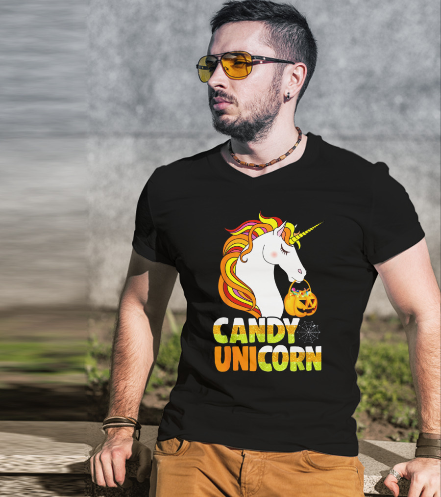 Candy Corn Unicorn Halloween Pumpkin Treats Girls T-Shirt