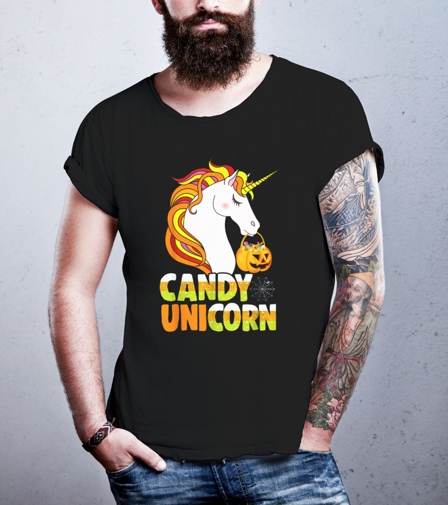 Candy Corn Unicorn Halloween Pumpkin Treats Girls T-Shirt