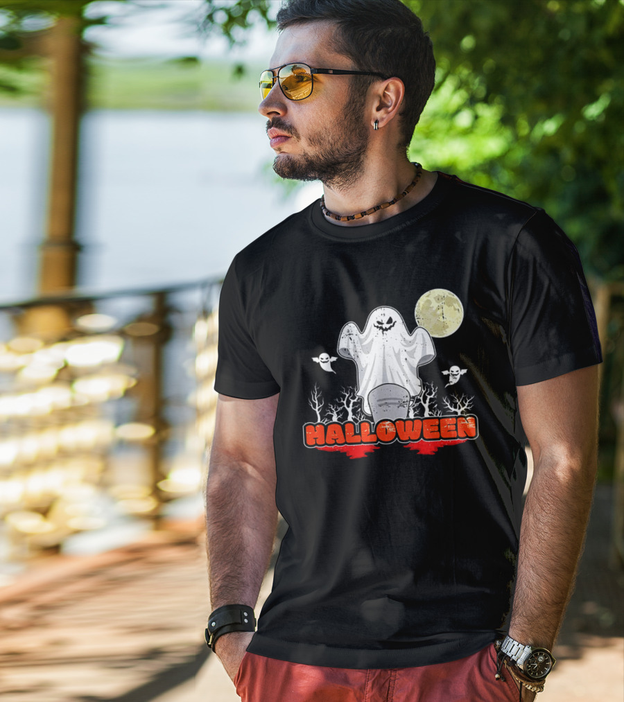 Halloween Ghostly Spirits With Haunted Moonlit Trees T-Shirt