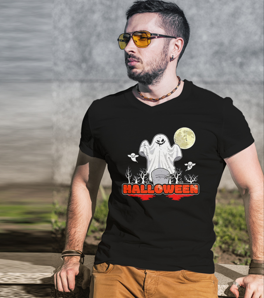 Halloween Ghostly Spirits With Haunted Moonlit Trees T-Shirt
