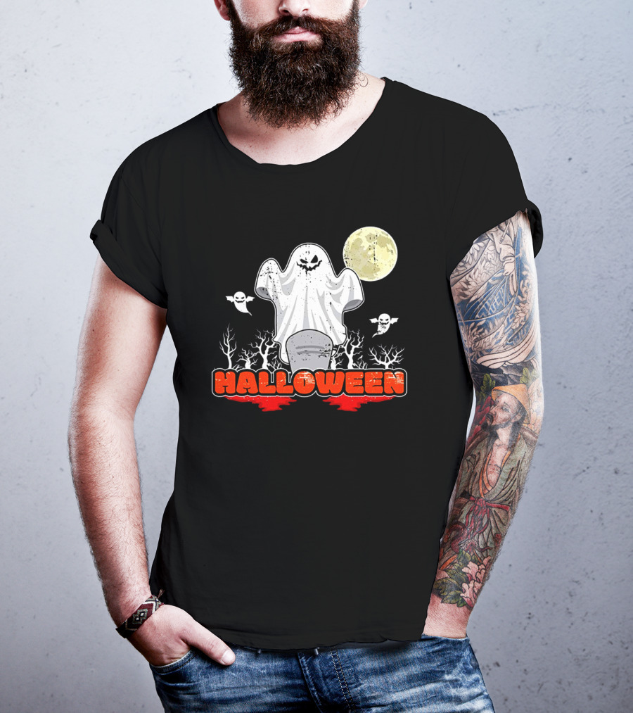 Halloween Ghostly Spirits With Haunted Moonlit Trees T-Shirt