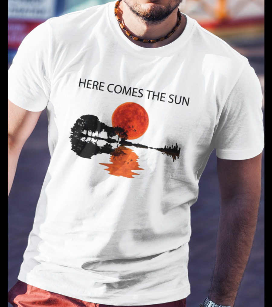 Here Comes The Sun Sunset Reflection Trees Silhouette Skyline Moon T-Shirt