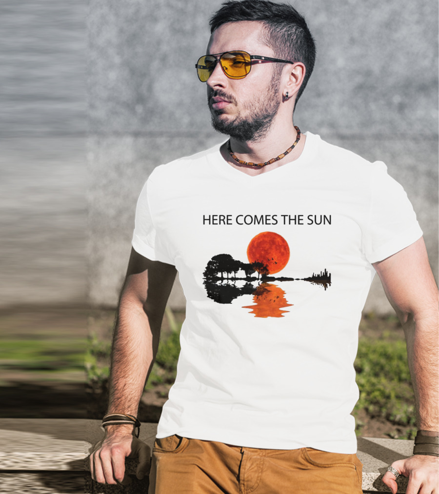 Here Comes The Sun Sunset Reflection Trees Silhouette Skyline Moon T-Shirt