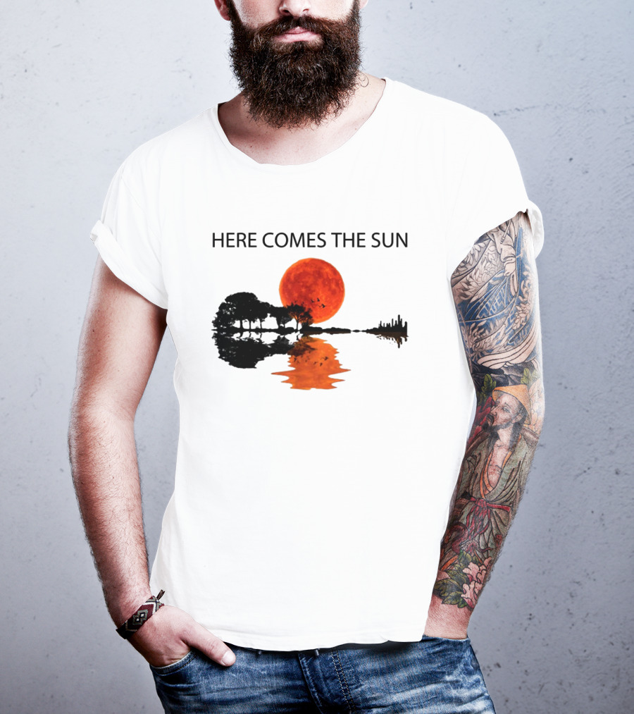 Here Comes The Sun Sunset Reflection Trees Silhouette Skyline Moon T-Shirt