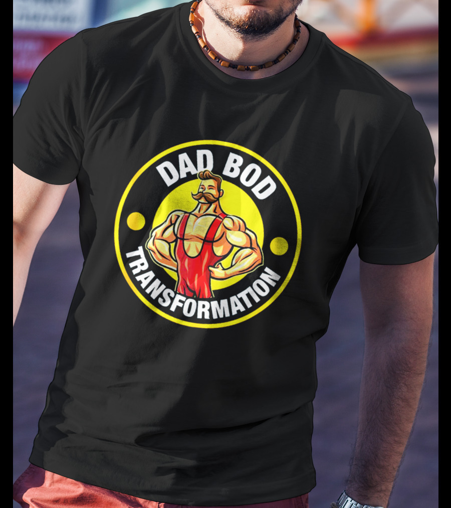 Dad Bod Transformation Muscular Cartoon Character T-Shirt