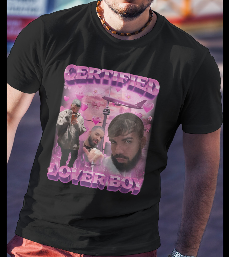 Certified Lover Boy Drake Toronto Skyline Hearts Pink Airplane Aesthetic T-Shirt