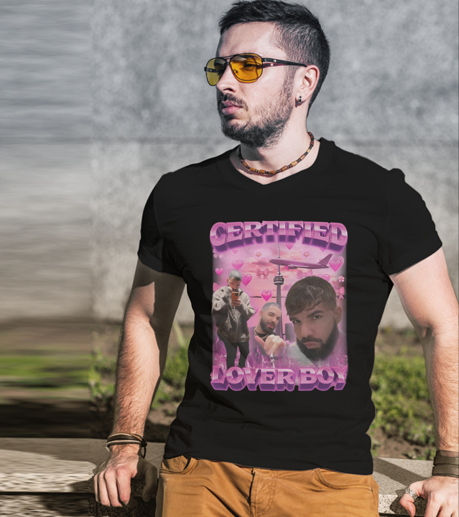 Certified Lover Boy Drake Toronto Skyline Hearts Pink Airplane Aesthetic T-Shirt