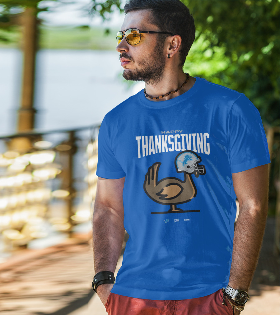 Detroit Lions Happy Thanksgiving Turkey Helmet Thanksgiving T-Shirt