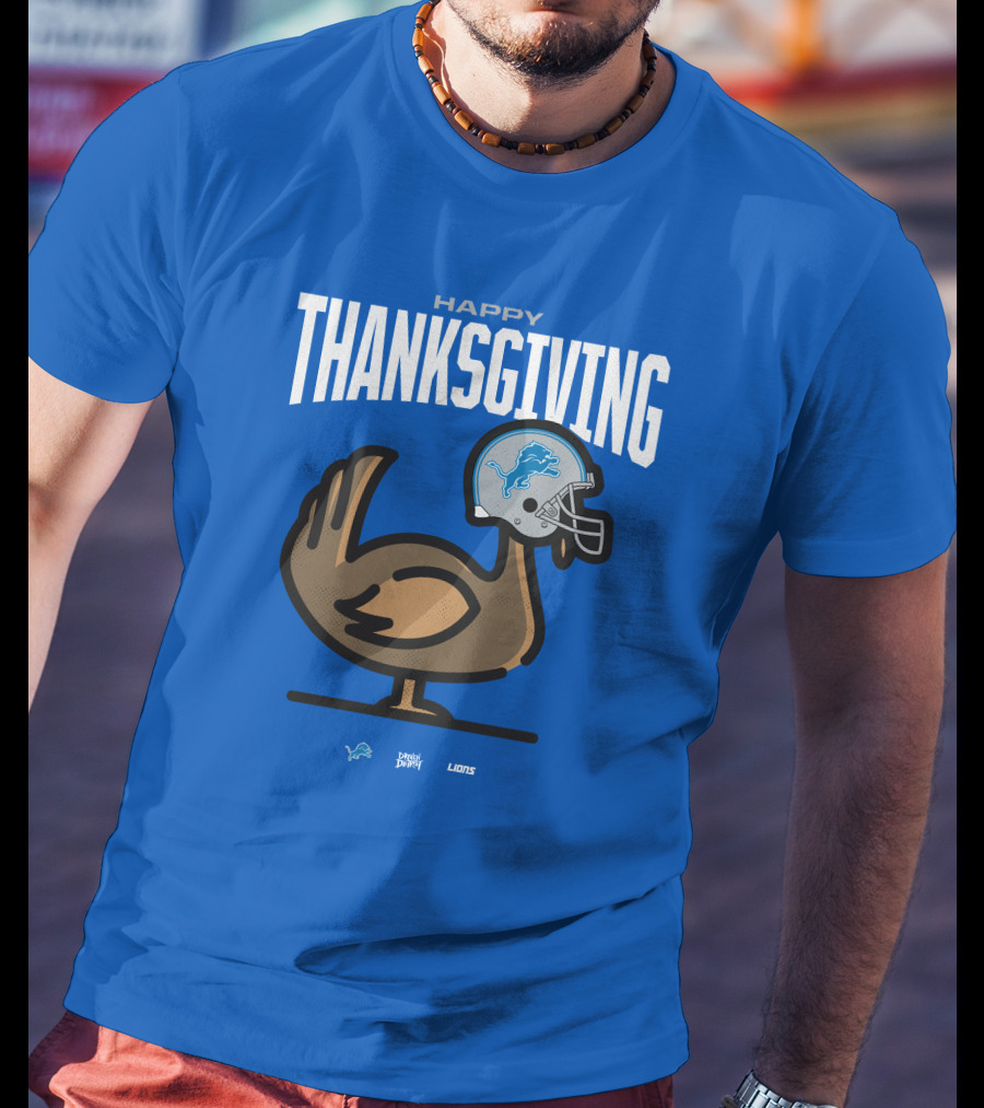 Detroit Lions Happy Thanksgiving Turkey Helmet Thanksgiving T-Shirt