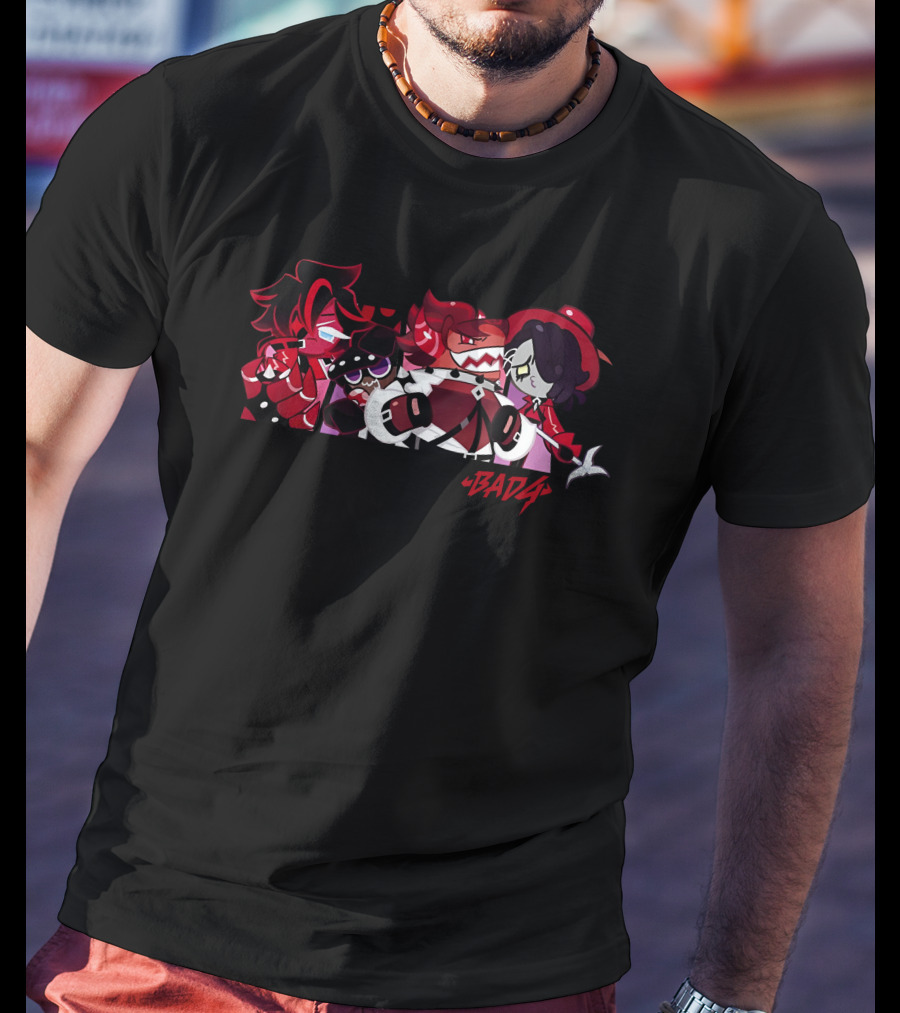 Bad4 Acid Dark Cartoon Characters Group Red And Black T-Shirt