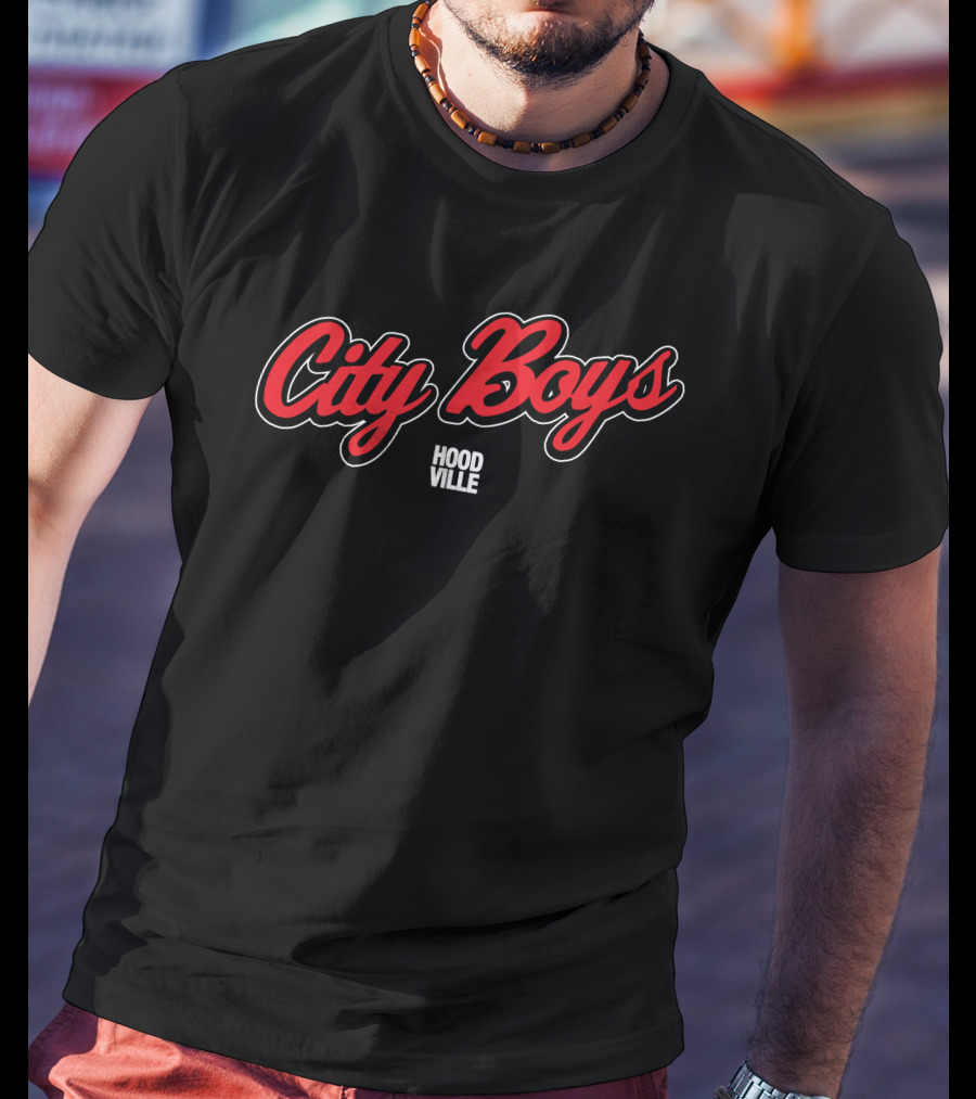 City Boys Hoodville Red Script Urban T-Shirt