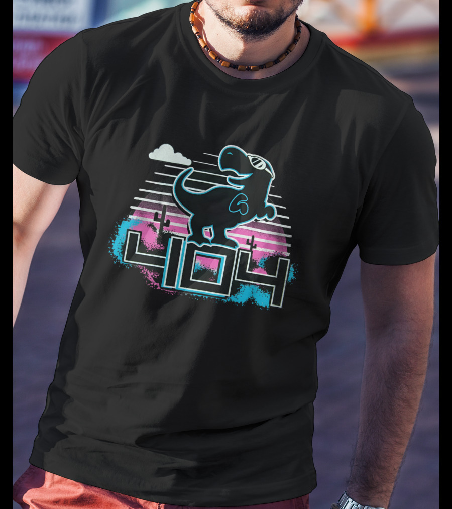 404 Dinosaur Retro Neon Clouds Cactus Sunset T-Shirt